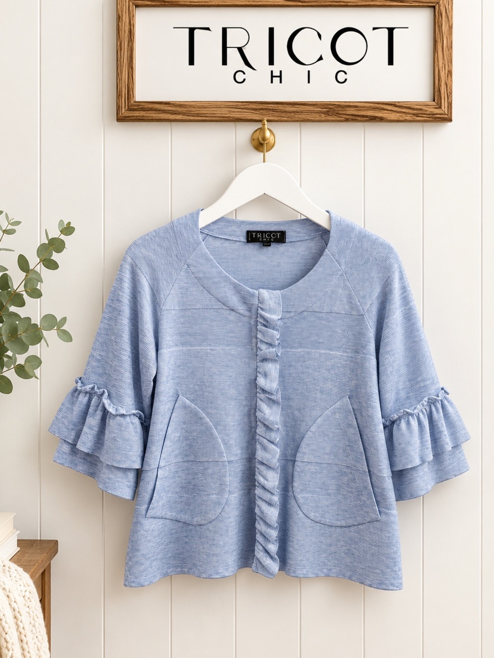 Tricot Chic | Feminine Ruffle Knit Cardigan | Size 8